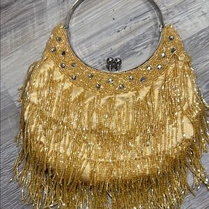 Gold Beaded Fringe Handbag